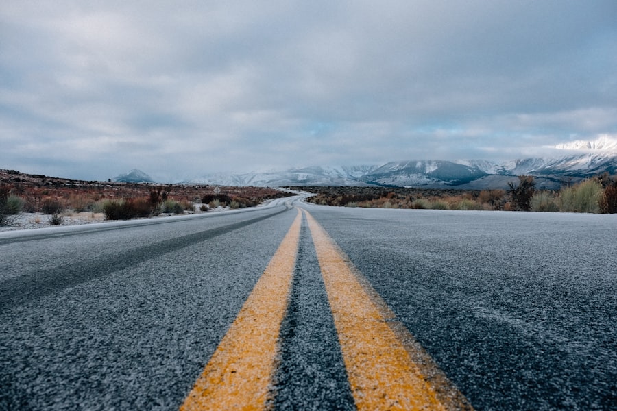 Highway stretching to the mountains