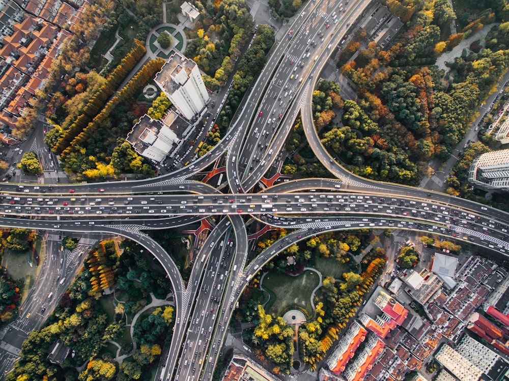 Aerial view of a highway interchange