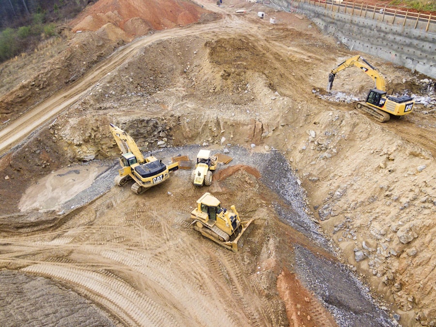 Aerial view of earthmoving works