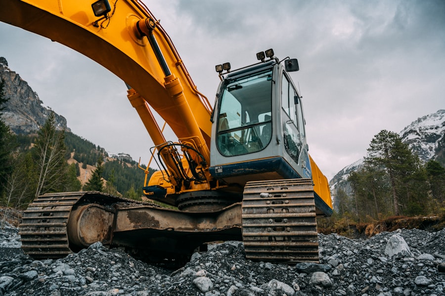 Excavator tracks on gravel